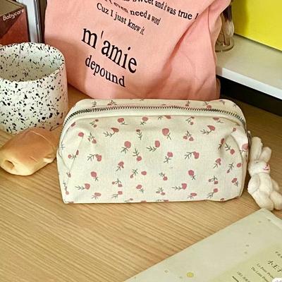 Сумка для ручек с мультяшным цветочным принтом для женщин и девочек, большая вместительная канцелярская сумка, пенал, многофункциональный органайзер для канцелярских принадлежностей