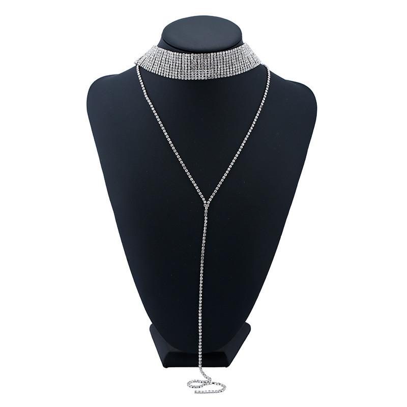 Fashionable Decoration Rhinestone Women Neck Necklace With Tassels Casual For
