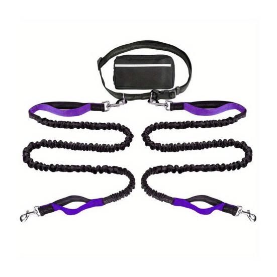 Поводок для собак с поясной сумкой, светоотражающий, выдвижной поводок для двух собак, поводок для бега без помощи рук с мягкими ручками, снаряжение для безопасной ночной ходьбы