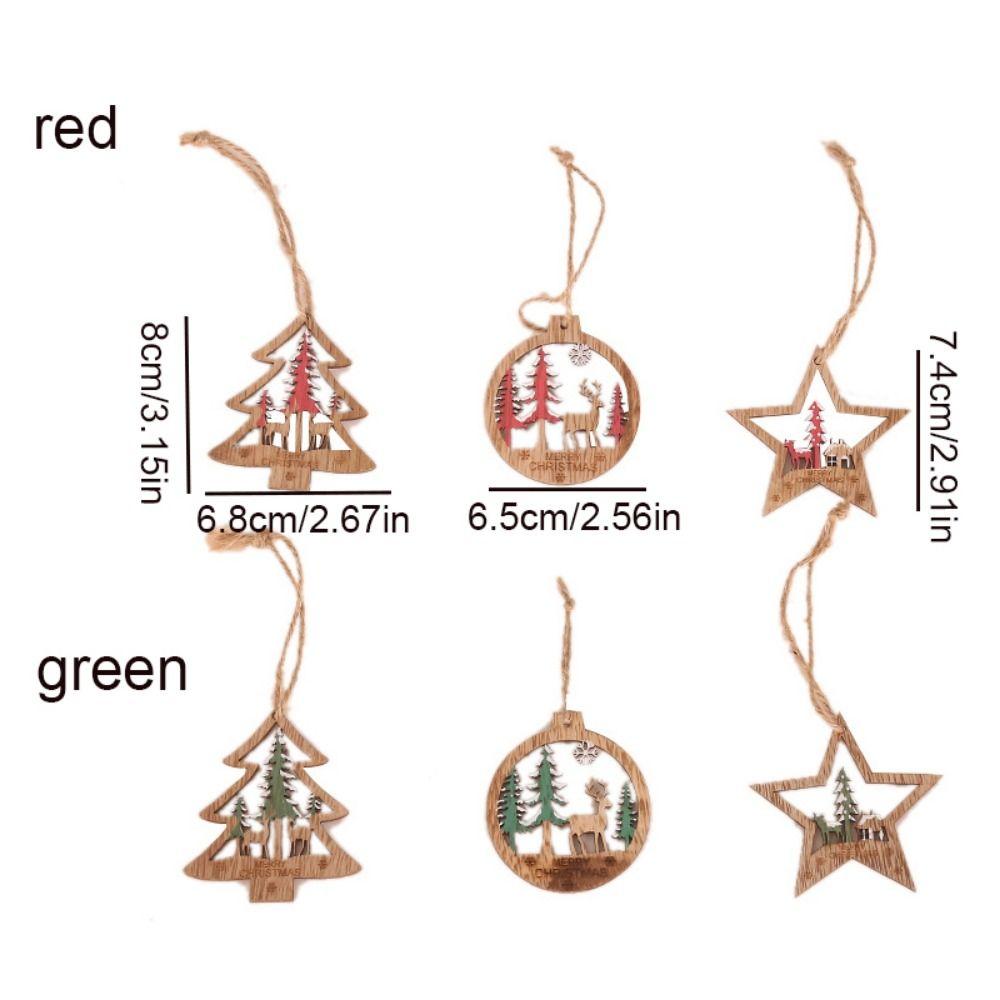 6pcs Hollow Christmas Wooden Hanging Pendants Vintage Hollow Out Star Decoration New Year