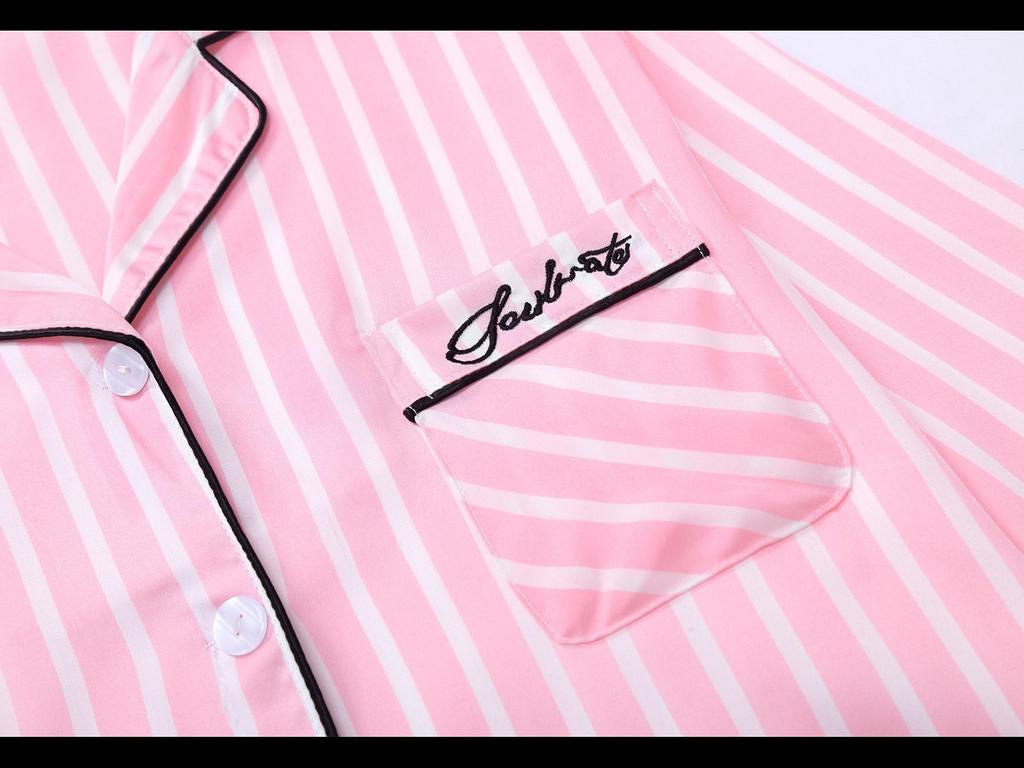 "Korean Striped Women's Seven-Piece Pajama Set for All Seasons"