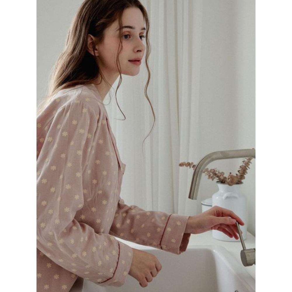 Lunaluz Women S Cotton Long Sleeve Collar daiSy pajamaS 2c