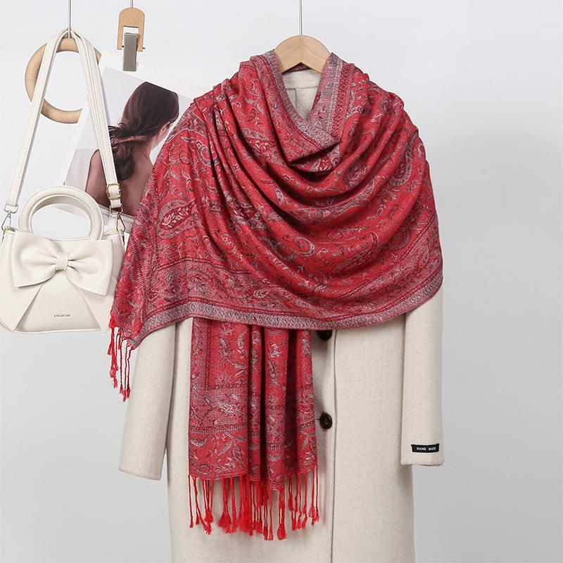 Новый Зимний Женский Хлопковый Жаккардовый Шарф Большая Шаль Модный Элегантный Женский Длинный Шарф с Принтом Декор Защита от Солнца Бандана
