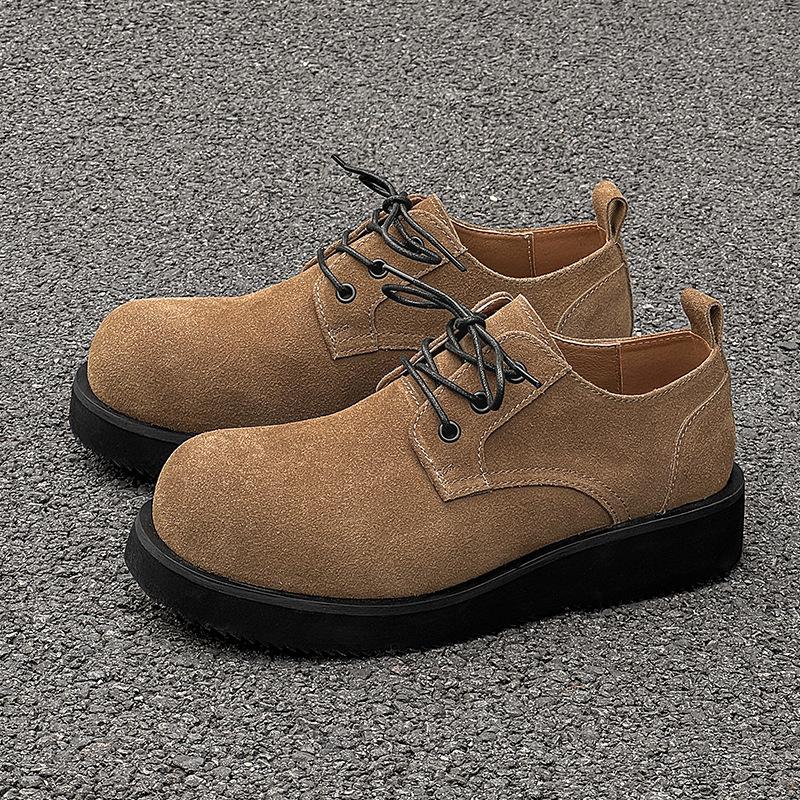 New Retro Derby Shoes British Platform Heightening Men's Shoes Tooling Casual Versatile Commuter Leather Shoes Khaki 1560-J