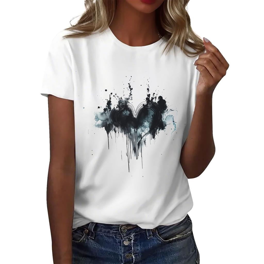 Women's Round Neck Casual Printed Short-sleeved T-shirt Top