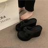 Fashion Platform Wedge Open Toe Slippers Summer New Round Head Black Cross-strap Beach Sandals Flip-flops Chunky Slides Backless Shoes