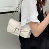 Style Leather Shoulder Bags for Women  Fashion Simple Female Small Flap Underarm Bags Retro Ring Decor Chain Handbags