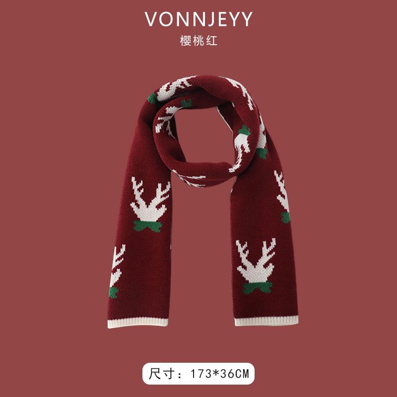 New Christmas Cherry Red Warm Scarf White Autumn and Winter with New Red Scarf Soft Waxy Quality Shawl