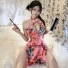 Sex Underwear, Uniform, Pure Desire Retro Printing Hip-wrapped Cheongsam Set, Temptation To Hang the Neck To Avoid Showing the Chest