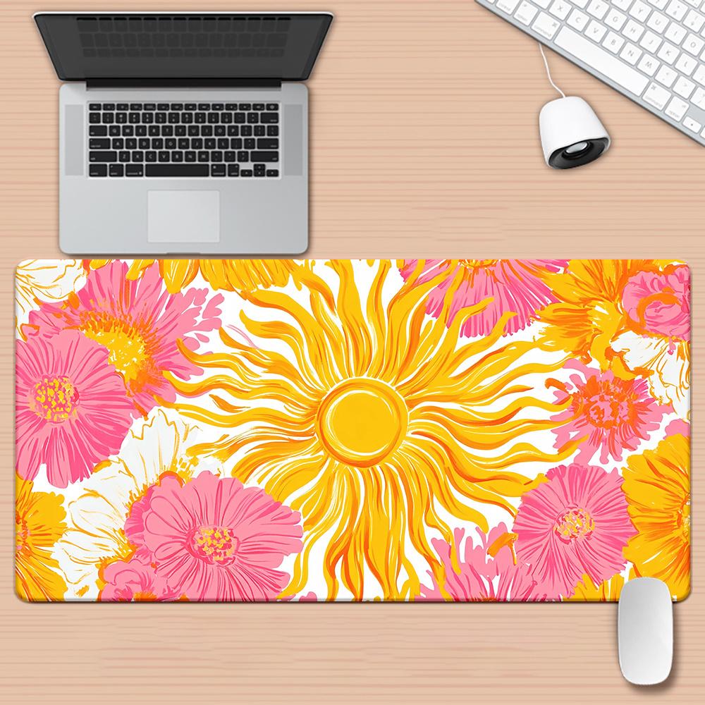 pc Kawaii Sunflowers Pink Flowers XXL Mouse Pad HD Printed MultiFunctional Desk Mat for Gaming Office
