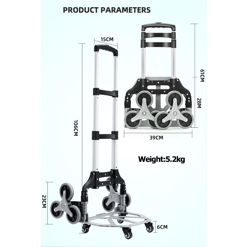 Stair-climbing Handcart, Portable Luggage Cart, Cargo-pulling and Shopping Cart, Aluminum Alloy Foldable Small Cart