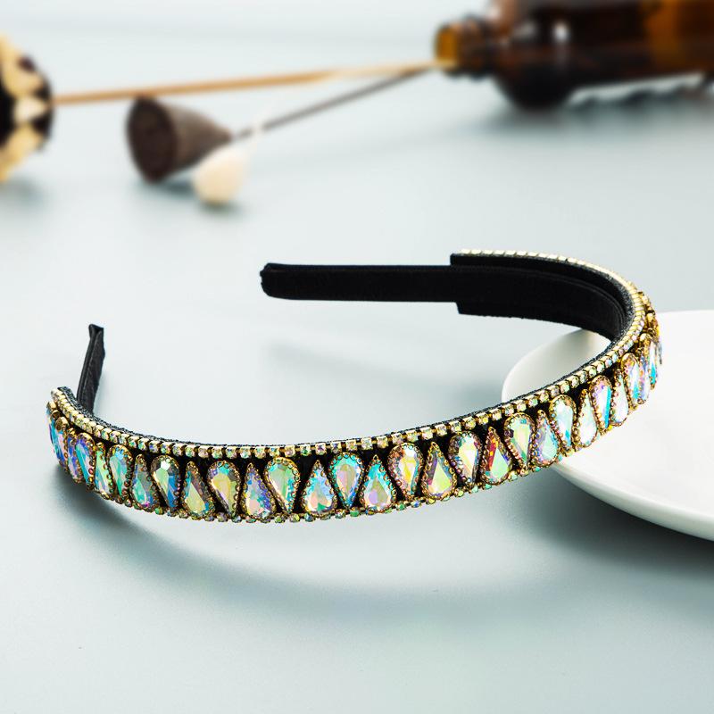 Women's Colorful Drop-shaped Rhinestone Thin Edge Head Band Retro Simple HairHoop