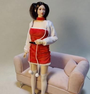 Хобби Игрушки [TOYBARJAPAN] Фигурка масштаба 1/6, совместимая с телом TBLeague DMTOYS DF067 Красивая женщина Рождественское платье и носки Комплект чулок выше колена