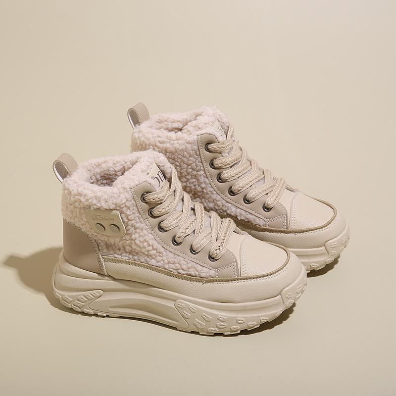 2025 зимние бархатные высокие кеды, новая корейская версия, ins, женские студенческие, увеличивающие рост, спортивные, утепленные, теплые хлопковые туфли