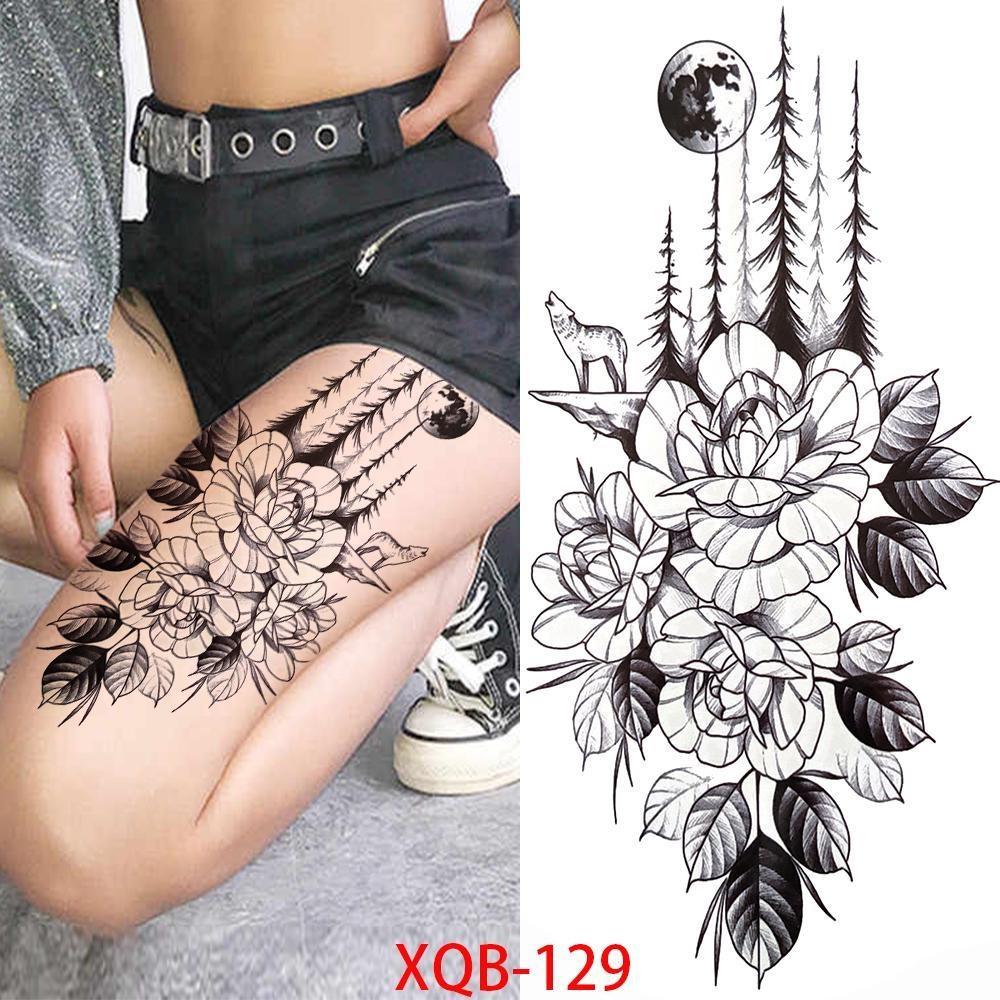 1 ШТ. 210*114 ММ Сексуальный Цветочный Узор Временные Татуировки Черной Розы для Женщин Водонепроницаемые Поддельные Татуировки для Рук Боди-Арт Рукав Наклейка Для Тела