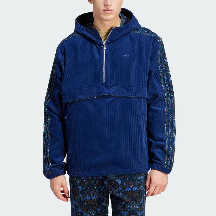 adidas Спортивная куртка Originals Cordoy Hoodie Color Block, мужская куртка темно-синего цвета IS9571