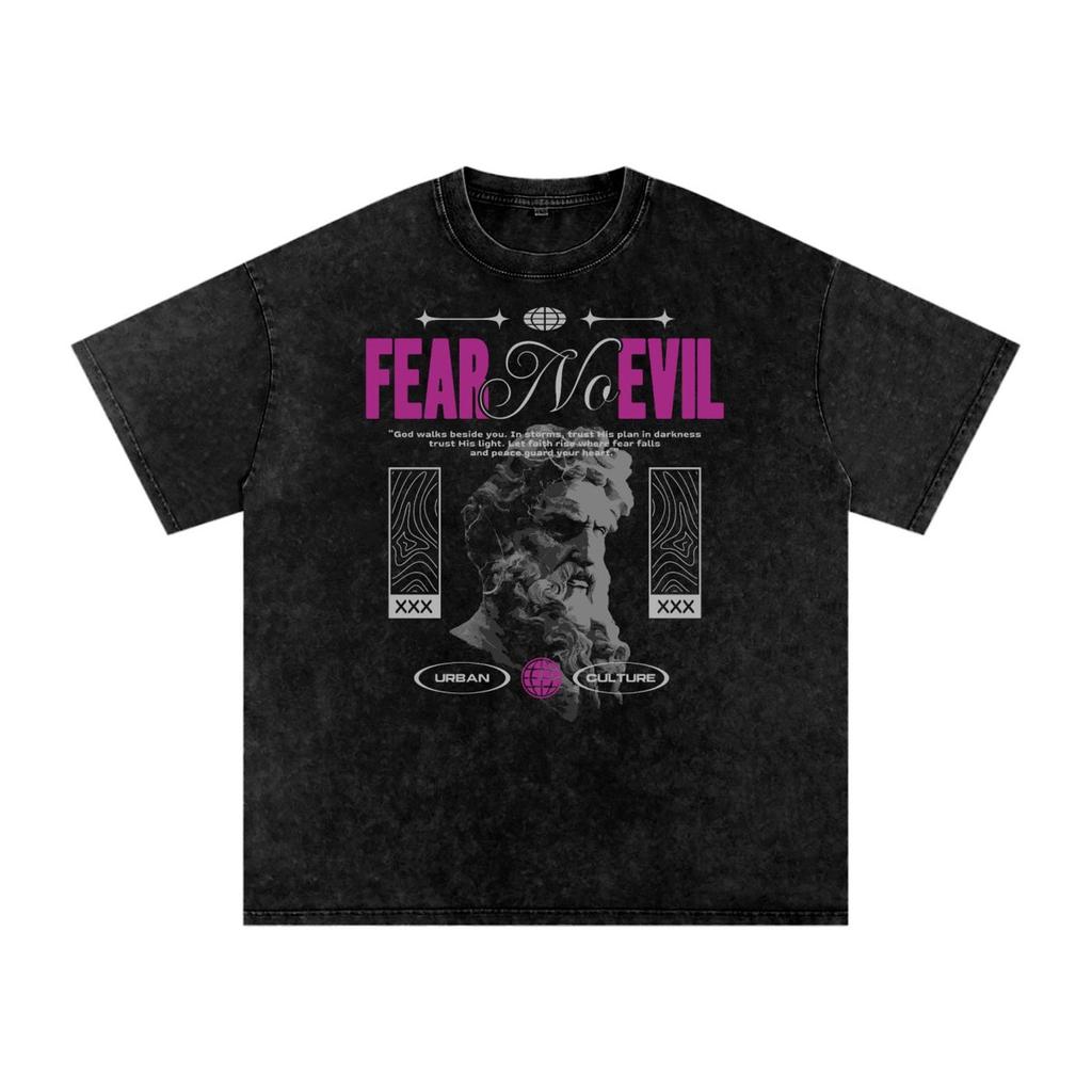Fear No Evil | Snow Washed Oversized Cotton T-Shirt and kids shirt