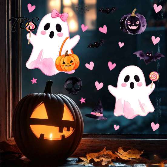 Easy Apply Window Clings 2 Sheets Halloween Cartoon Ghost Cling, Spooky Decorative Glass Sticker, Waterproof Static Decal for Holiday Party Decals