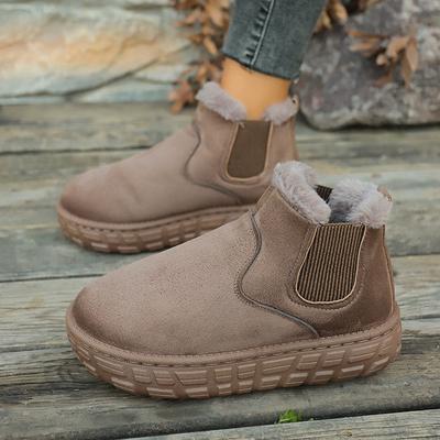 2025 Женские Новые Зимние Новые Модные Дизайнерские Ботильоны на Толстой Подошве с Круглым Носком, Нескользящие, Женские Уличные Плюшевые Теплые Ботильоны