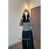 Women's Gray Cable Knit Zip-Up Hoodie Cardigan - Petite Short Sweater Coat for Spring/Autumn