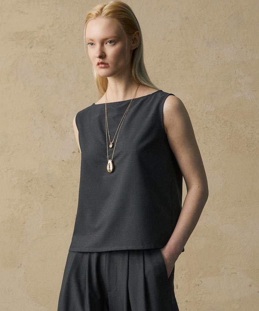 WEST GRAND BOULEVARD Wool Blended Sleeveless Blouse Charcoal