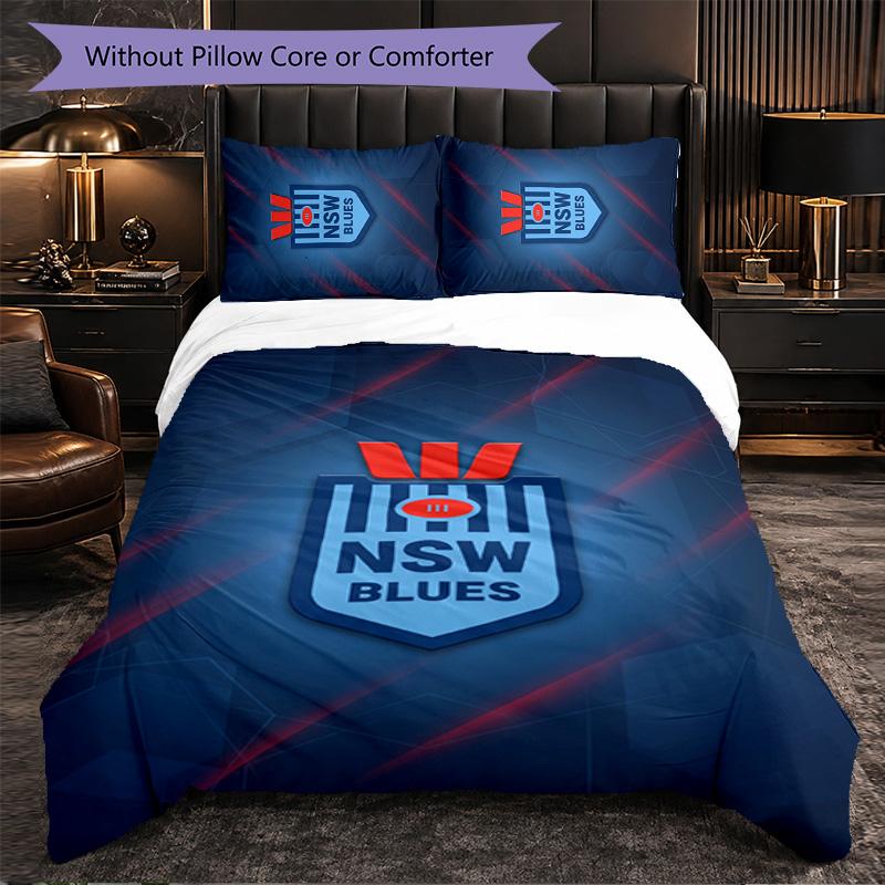 NSW Blues Pattern Microfiber 3Pcs Bedding Set Decor Duvet Cover Set For Bedroom Home Use