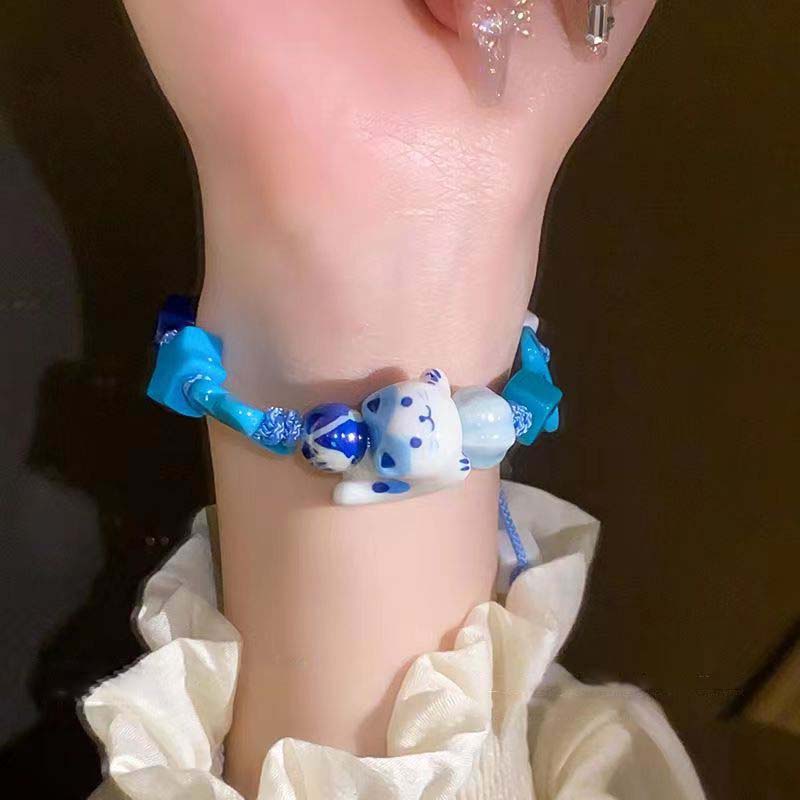 Новые Милые Кошачьи Звезды Синие Дофаминовые Браслеты Женские Плетеные Веревочные Мультяшные Веселые Браслеты Свежие Отправить Подарок Подруге