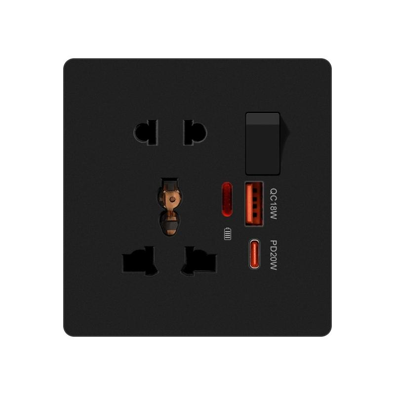 Universal 3/5Pin Smart Socket With 20W Fast Charging Type-C Port,UK Plastic Electrical Wall Double USB Power Outlet AC 110V-250V