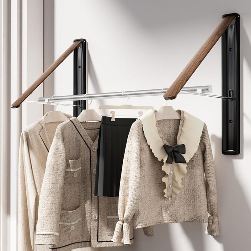 Home Window Balcony Folding Clothes Drying Rack, Stretchable & Invisible, Nodrill Wall Mounted Pole For Hanging Clothes