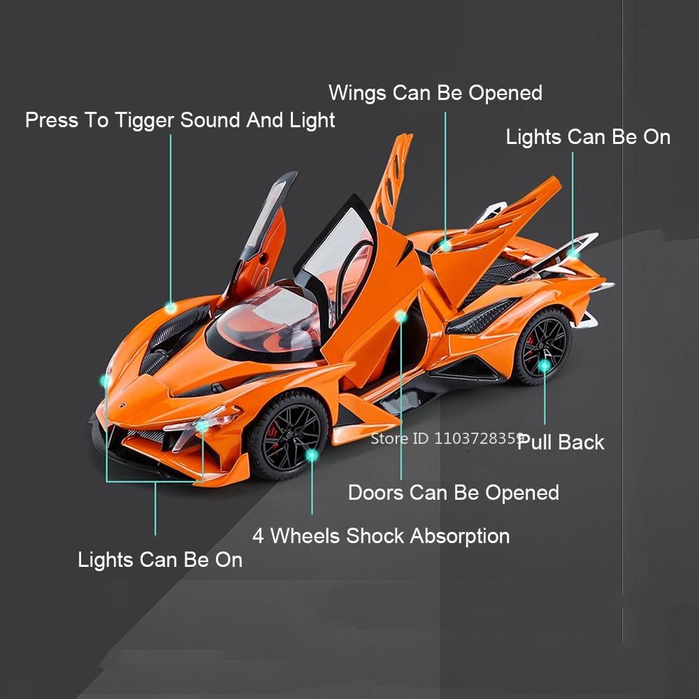1:24 Apollo IE EVO Sports Car Toy Models Alloy Diecast Mini Supercars Sound Light Doors Opened Pull Back for Children Presents