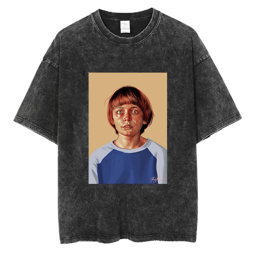 Vintage Washed Will Byers Graphic T Shirt Mens Fashion Pop TV Show Short Sleeve Tshirts Casual Cotton Tshirt Streetwear