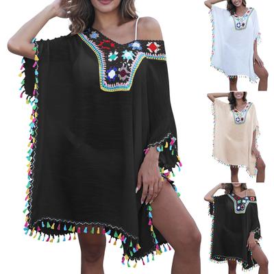 Женская солнцезащитная блузка с разрезом и v-образным вырезом, связанная крючком вручную в стиле пэчворк с цветочным принтом