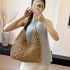 Летняя соломенная вязаная сумка, ажурная сумка-тоут, однотонная пляжная сумка через плечо, праздничная дорожная сумка, сумка через плечо в стиле бохо для женщин