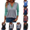 Женский повседневный модный сексуальный удобный топ с V-образным вырезом, цветной вставкой и рукавом три четверти