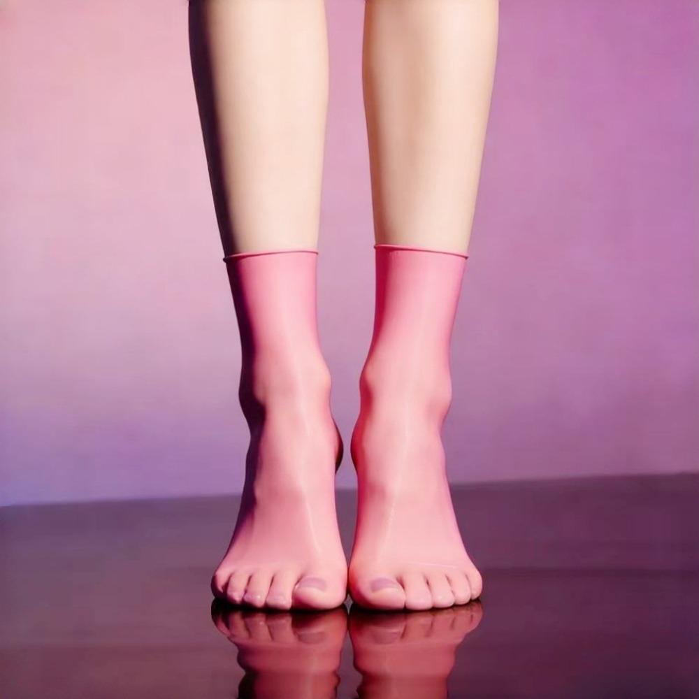 Breathable Satin Shiny Oil Glossy Socks Solid Color Short Socks New Costume Party Socks
