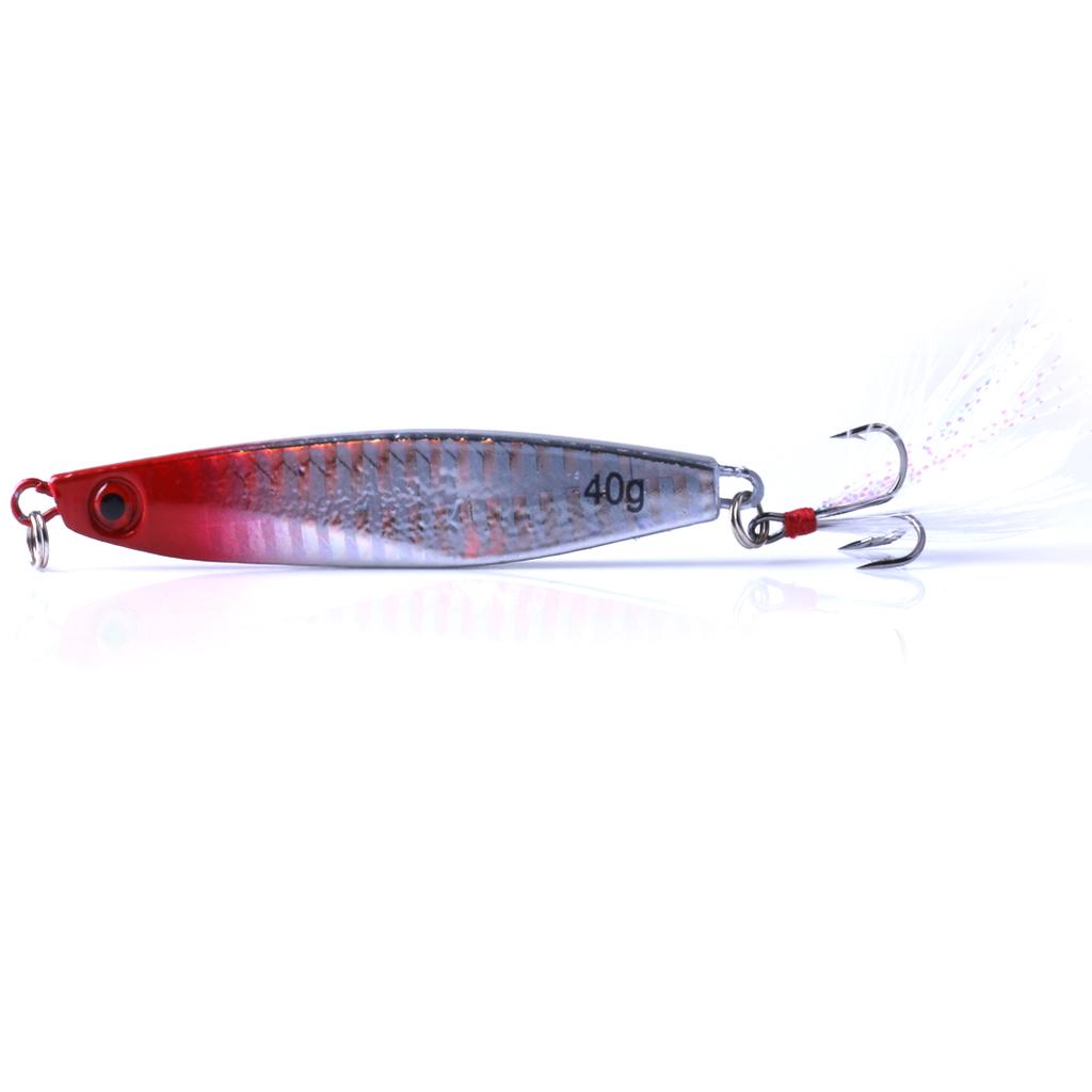 1pc Hengjia 40G Laser Lead Bait with Feather Hook Metal Fishing Lures for Perch Pike Trout Bass