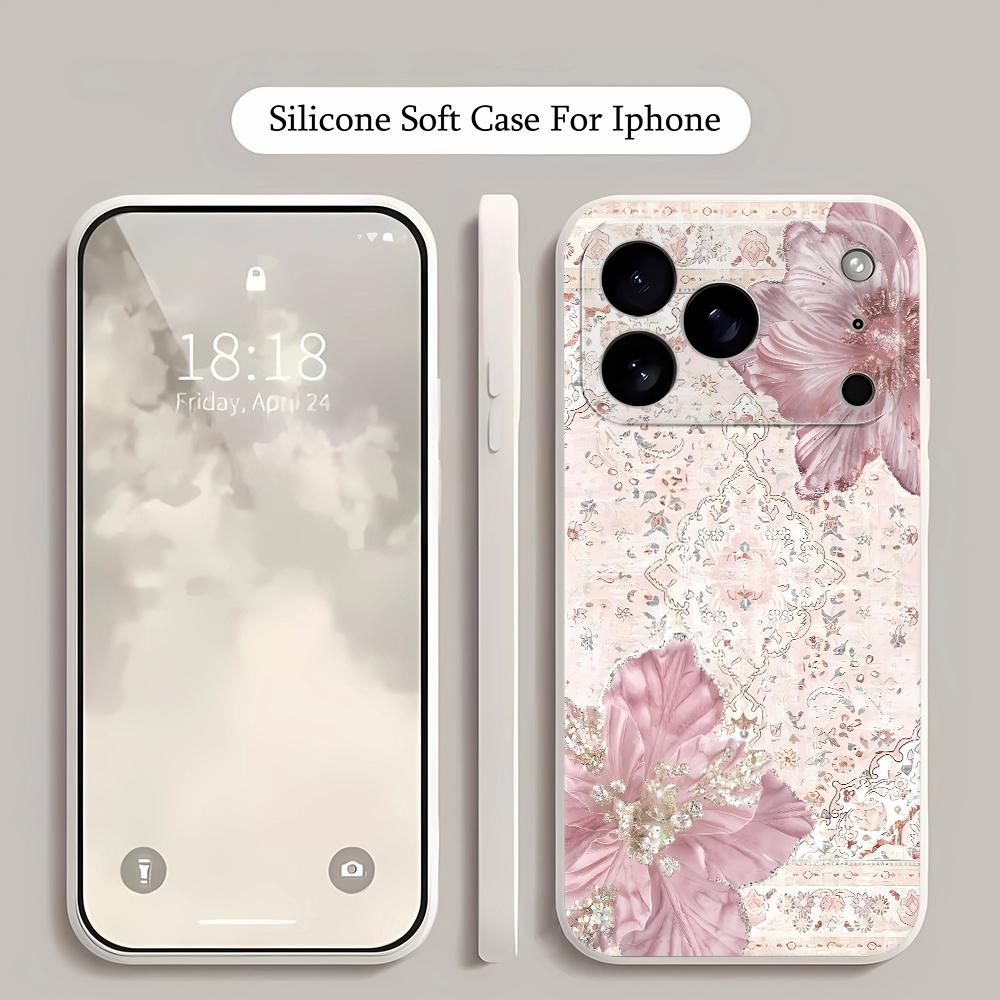 Розовый Цветочный Дизайн Чехол Для Телефона Для IPhone 17 Чехол IPhone 16 Pro Max 11 15 14 12 Pro Max 7 8 Plus XR SE Air Силиконовый Чехол