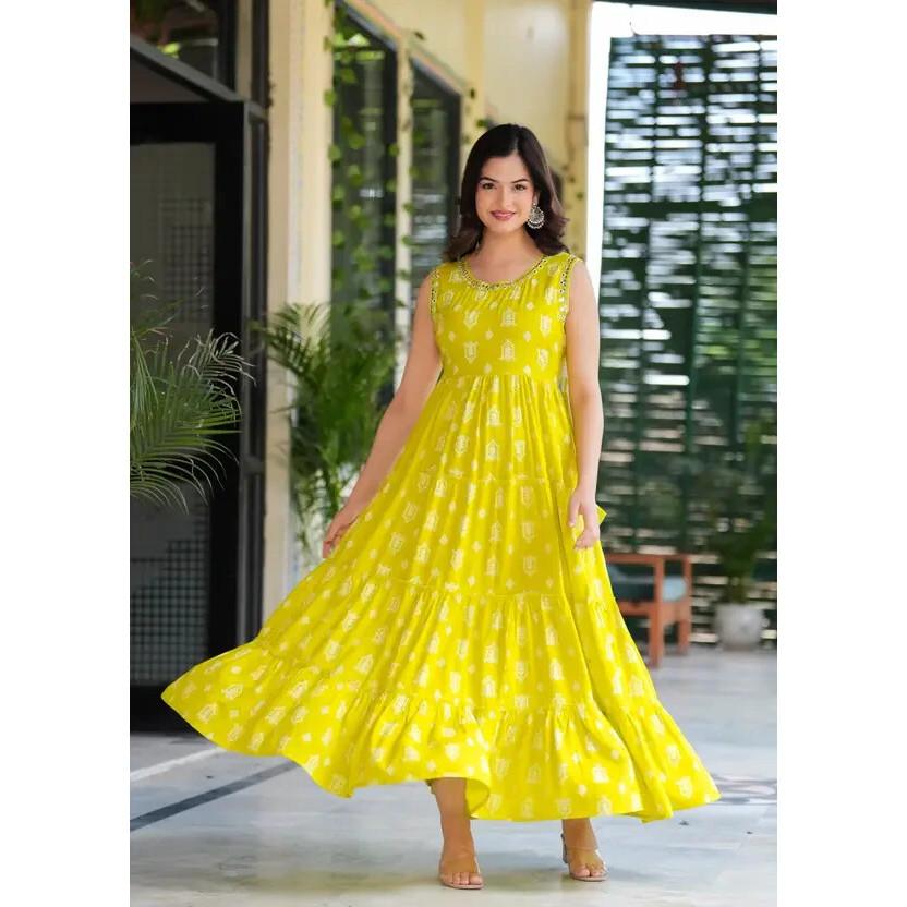 Женское платье-курта в стиле Болливуда Анаркали с принтом из хлопка и вискозы, расклешенное дизайнерское платье SC-2144