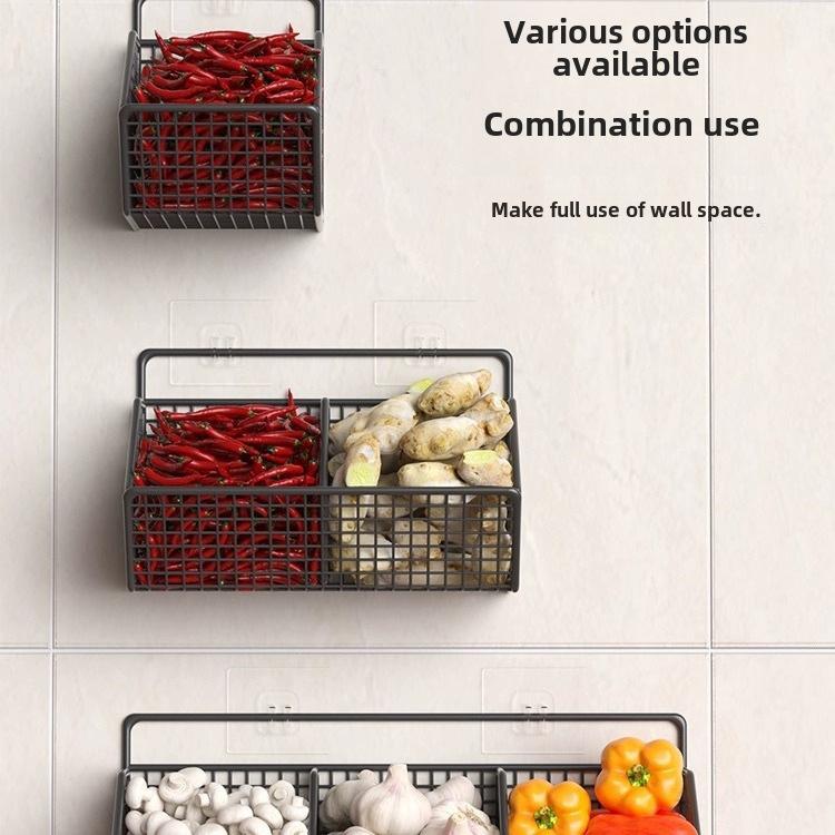 Scallion, Ginger and Garlic Kitchen Storage Rack Wall-mounted Spice Rack Ginger and Garlic Storage Box Punch-free Wall Drain Vegetable Basket