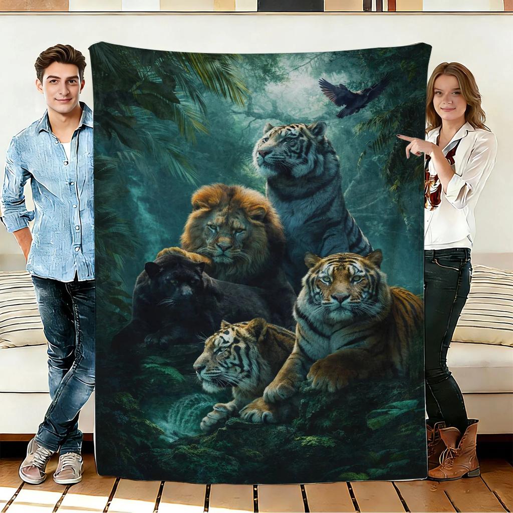 Lion Tiger Panther Forest Flannel Blanket Soft Cozy Throws Napping Travel Use