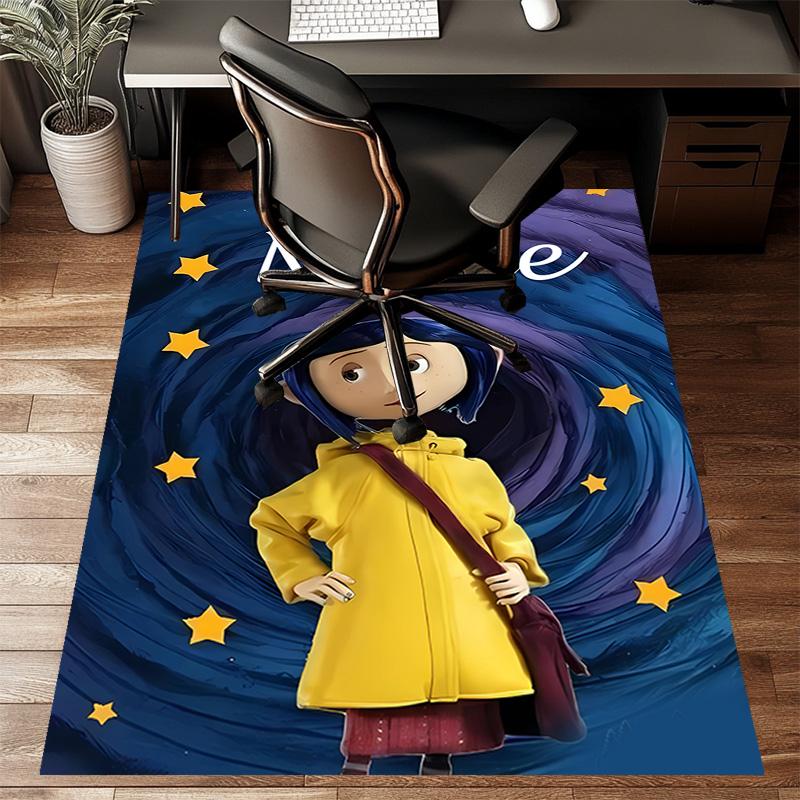 Custom Coraline Mat Personalized Name, Polyester Washable Indoor Entryway Rug, Gift for Christmas, Easter, Thanksgiving Day
