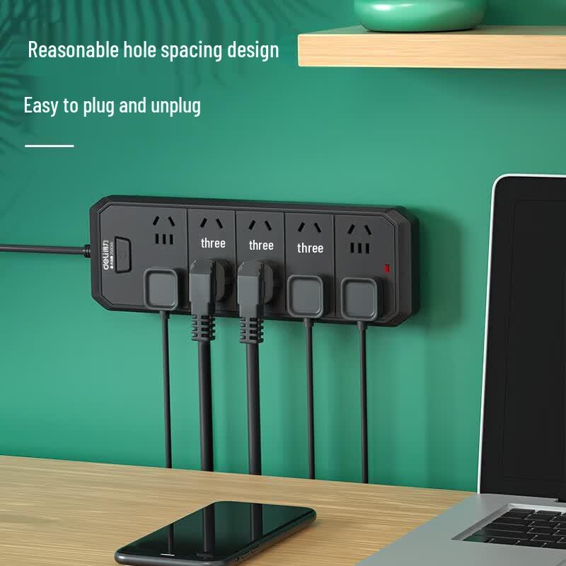 Deli 10-Outlet Power Strip with 5m Extension Cord CN plug (adapter included)