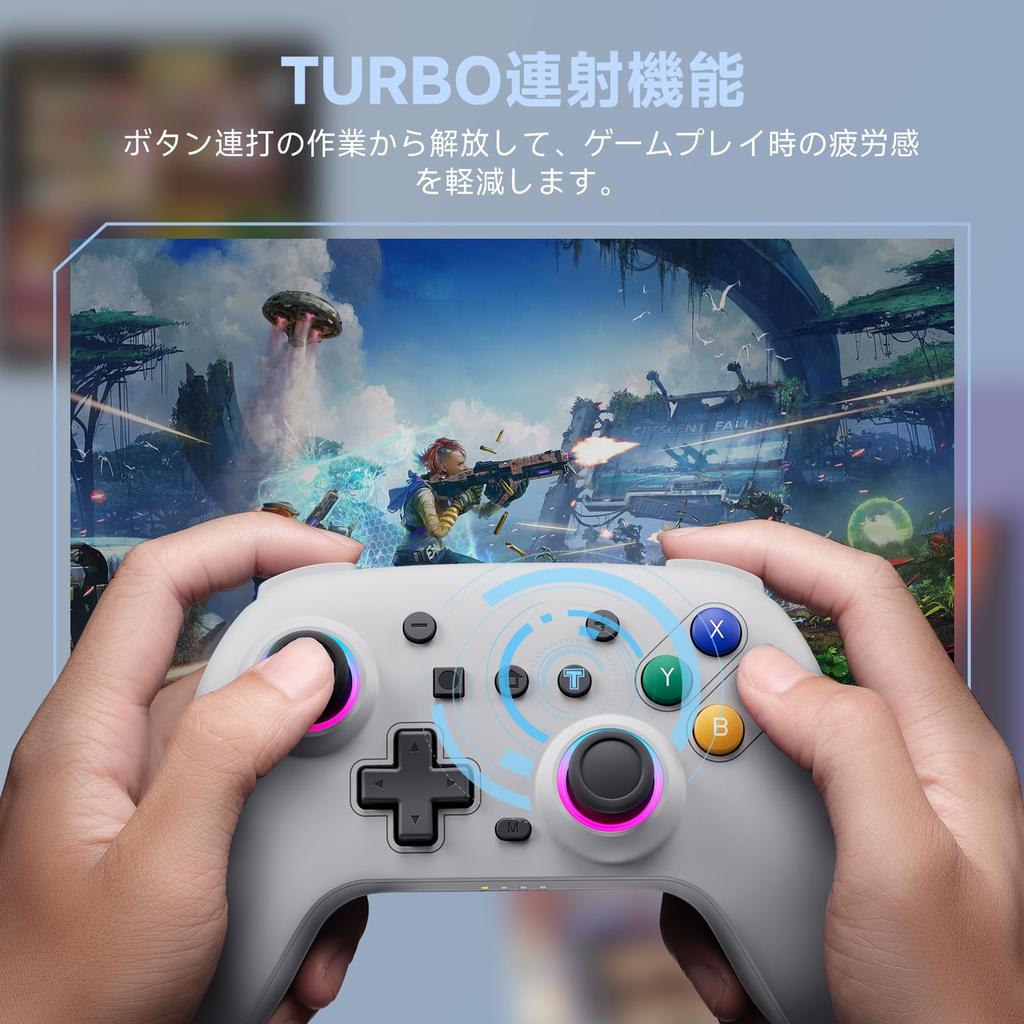 Wireless Switch Controller with Hall Effect RGB Back Turbo 4 Levels of Vibration Gyro 800mAh Compatible with Pro Controller Sticks, Lighting, Buttons,