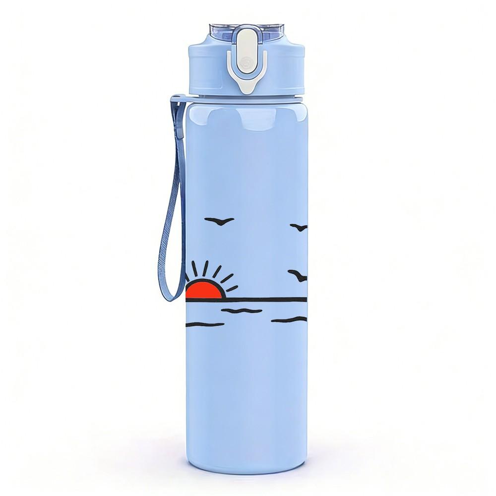 1PC Ocean Sunset Seagull Landscape Print 750ml Color Plastic Sports Water Bottle Leakproof Flip Straw Lid Suitable for Sports Office Home Use
