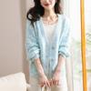 Весна и Осень Новинка V-образный вырез Нежный ветер Вязаный кардиган Коса Мода Милый Свободный свитер Женская куртка Женская