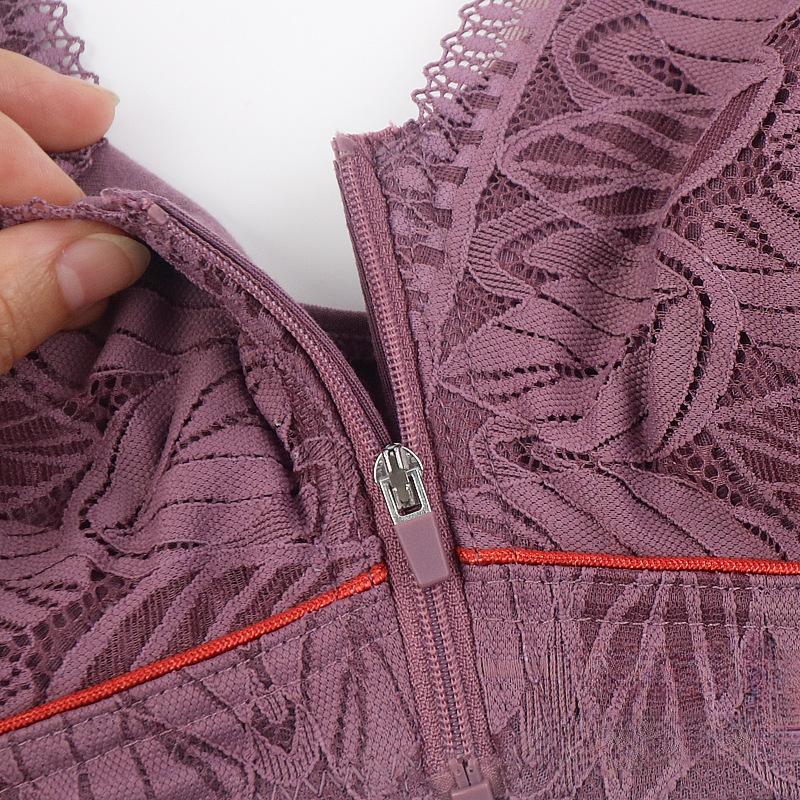 Мягкий хлопковый бюстгальтер с чашечками спереди, застегивающийся на молнию, для женщин среднего и пожилого возраста, без стального кольца, кружевной бюстгальтер большого размера