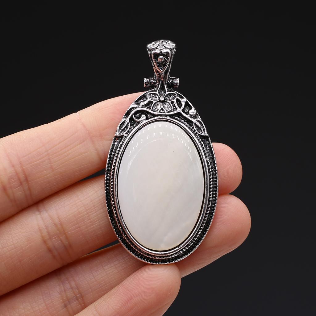 Подвеска из натурального камня в винтажном стиле, ожерелье, модные украшения, овальная форма, колье из сплава, розовый кварц, опал, малайзийский нефрит, идеи подарков, подарки для влюбленных