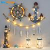 Mediterranean LED Night Light Retro Ocean Shell Starfish Holiday Light String Rudder Anchor Children's Room Decorative Wall Lamp