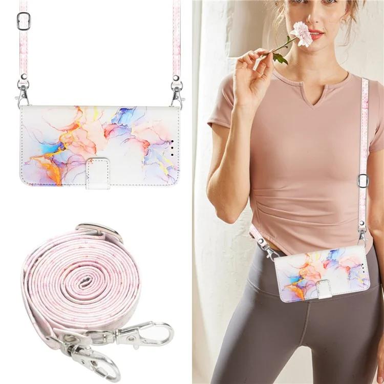 Кожаный чехол YB с принтом серии-6 для Xiaomi Redmi Note 13 4G, чехол-кошелек через плечо для телефона, чехол-бумажник