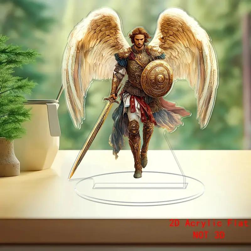 Golden Winged Archangel Michael 2D Flat Acrylic Stand Table Decoration,Home,Office,Cafe,room,Studio,Desktop Ornament Sign Gift